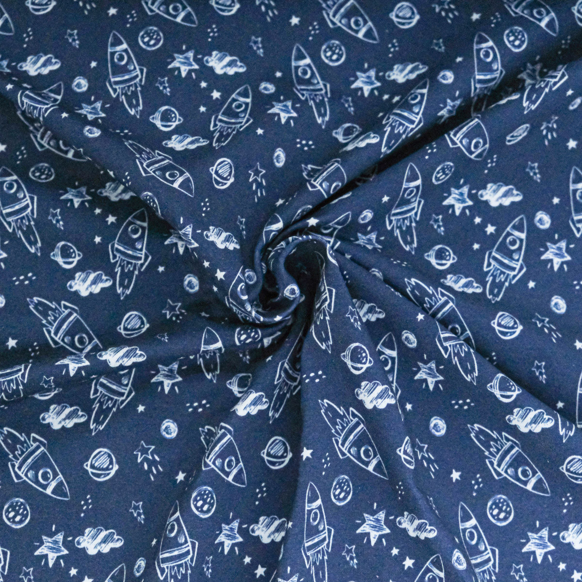 Blue-Background Space-Print Cotton Jersey - Maison Klem
